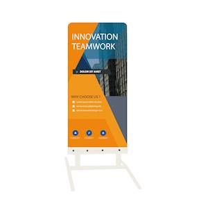 Finitions: Dimension 100cm x 60cm
Piètement blanc sur ressorts avec panneau en Dilite 3mm imprimé recto/verso angles supérieurs arrondis .
Bonne visibilité des impressions.
Avantages: Autoportant, produit résistant grâce à son large pied et de pui... 